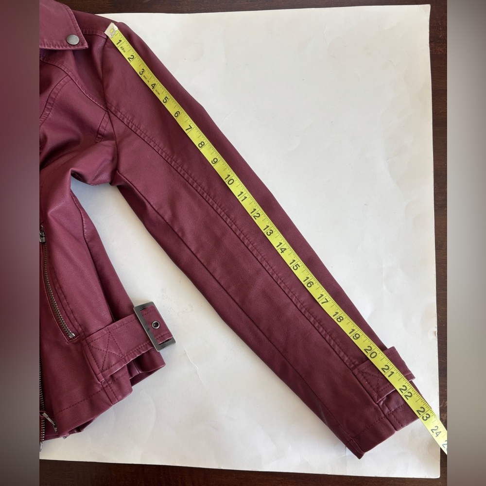 Max Studio Jacket - Women’s Deep Burgundy, Vegan Leather, Moto Jacket. Size Sm - Picture 8 of 9